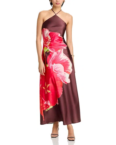 Steve Madden Floral Satin Halter Maxi Dress In Multi