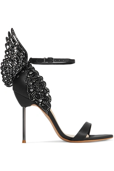 Shop Sophia Webster Evangeline Crystal-embellished Satin Sandals In Black