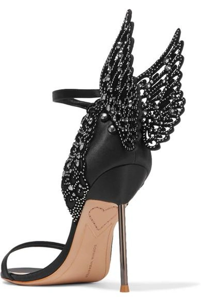 Shop Sophia Webster Evangeline Crystal-embellished Satin Sandals In Black