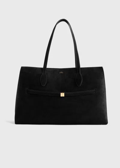Totême Lounge Large Leather-trimmed Suede Tote In Black