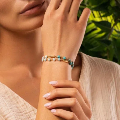 Karma And Luck Soothing Abundance Turquoise Larimar Mantra Wrap Bracelet