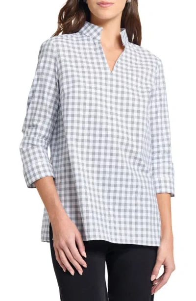 Misook Gingham Check Cotton Stand Collar Tunic