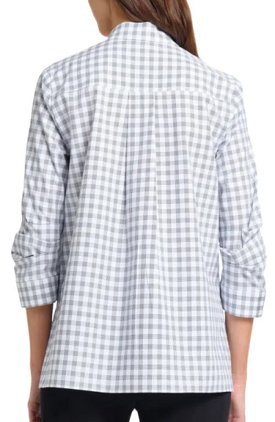 Misook Gingham Check Cotton Stand Collar Tunic