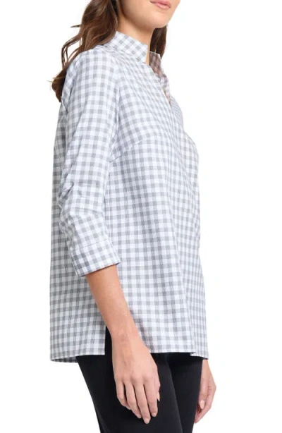 Misook Gingham Check Cotton Stand Collar Tunic