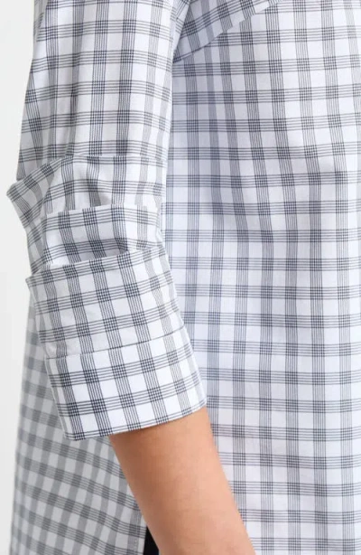 Misook Gingham Check Cotton Stand Collar Tunic