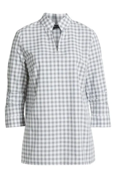 Misook Gingham Check Cotton Stand Collar Tunic
