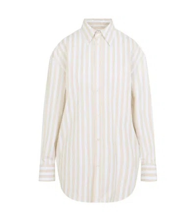 Saint Laurent Beige Striped Shirt In Neutral