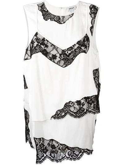 Dkny Silk Top With Lace Inserts In Chalk