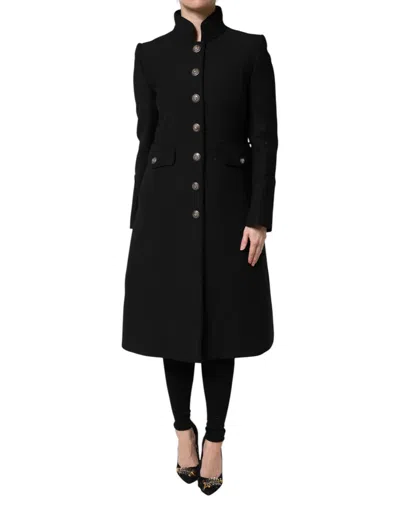 Dolce & Gabbana Black Wool Single Breasted Trench Coat Jacket In Black