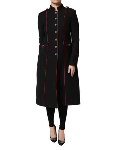 Dolce & Gabbana Black Wool Single Breasted Trench Coat Jacket In Black