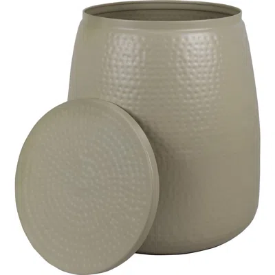 Happimess Merida Modern Rustic Hammered Metal Drum Storage Side Table With Lid