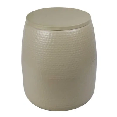 Happimess Merida Modern Rustic Hammered Metal Drum Storage Side Table With Lid