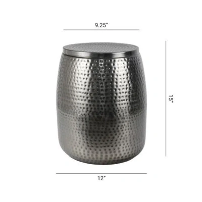 Happimess Merida Modern Rustic Hammered Metal Drum Storage Side Table With Lid