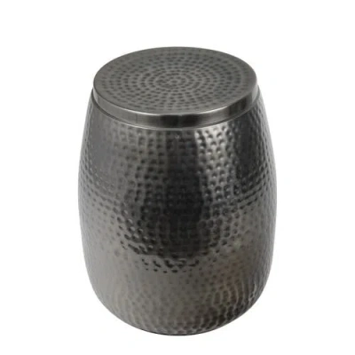 Happimess Merida Modern Rustic Hammered Metal Drum Storage Side Table With Lid