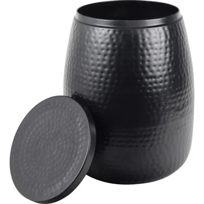 Happimess Merida Modern Rustic Hammered Metal Drum Storage Side Table With Lid