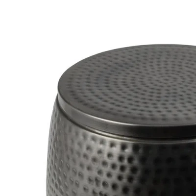 Happimess Merida Modern Rustic Hammered Metal Drum Storage Side Table With Lid