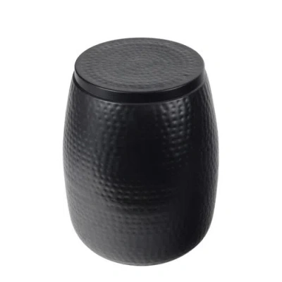 Happimess Merida Modern Rustic Hammered Metal Drum Storage Side Table With Lid