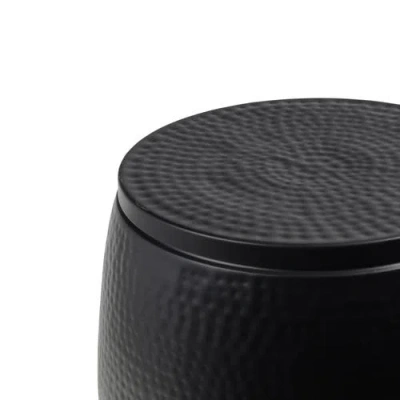 Happimess Merida Modern Rustic Hammered Metal Drum Storage Side Table With Lid