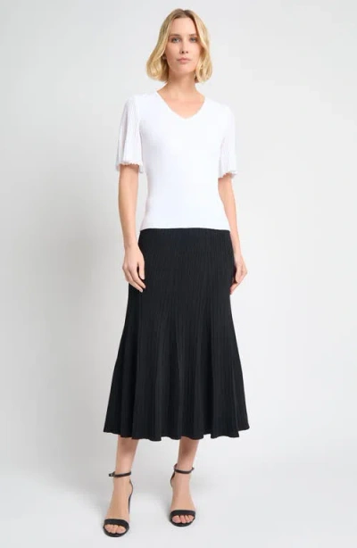 Misook Pleated Flutter-sleeve Rib Knit Tunic In White