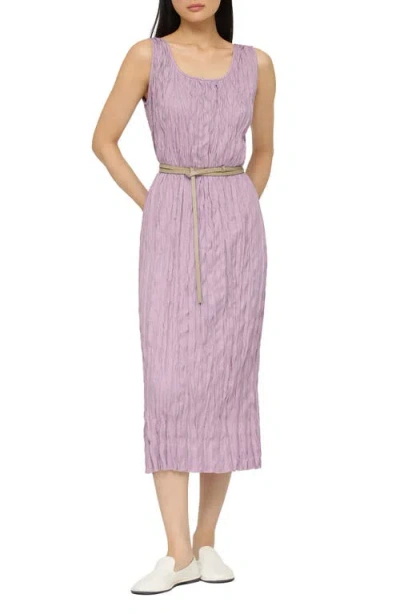 Lafayette 148 Plisse Belted Midi Sleeveless Dress In Lavender Tint Melange