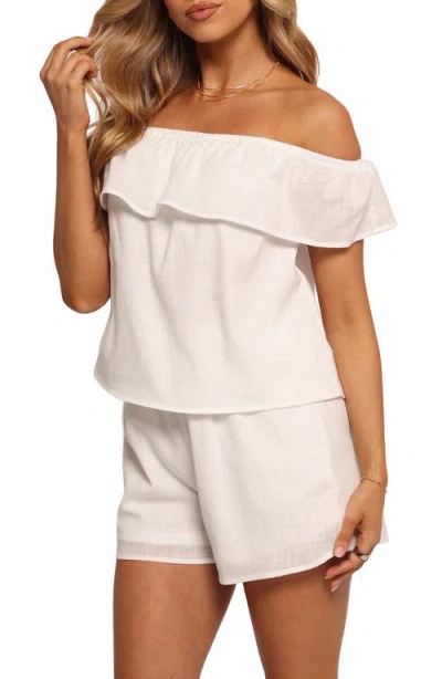 Petal And Pup Petal & Pup Tennie Cotton Off The Shoulder Top & Shorts Set In White