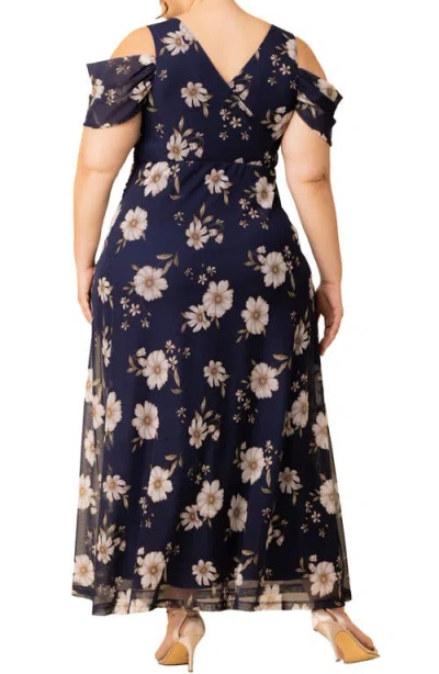 Kiyonna Seraphina Cold Shoulder Mesh Gown In Blue