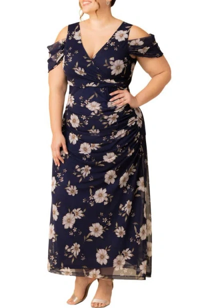 Kiyonna Seraphina Cold Shoulder Mesh Gown In Blue