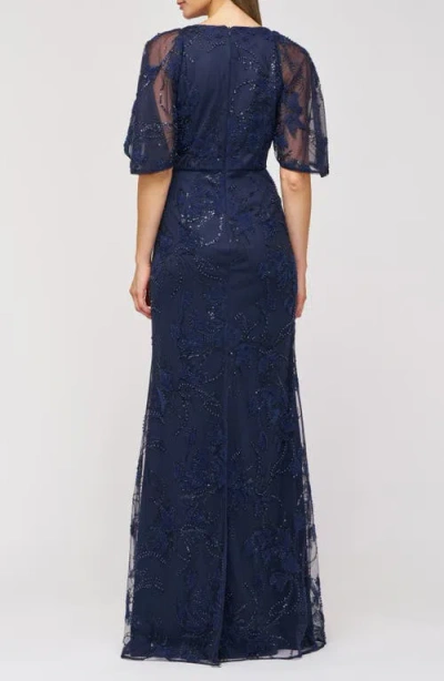 Js Collections Alex Embellished Flutter Sleeve Gown