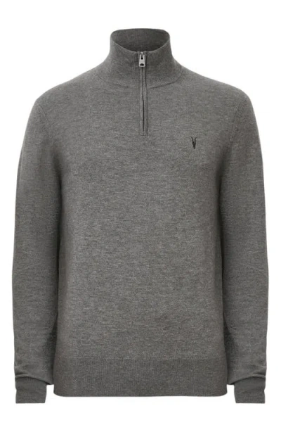 Allsaints Kilburn Funnel Neck Wool Blend Quarter Zip Sweater In Gray
