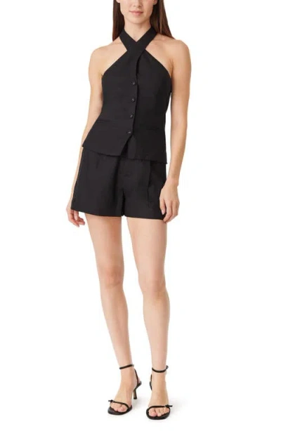 Habitual Linen Blend Halter Vest In Black