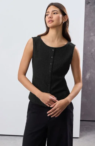 Next Textured Sleeveless Cotton Blend Button-up Top