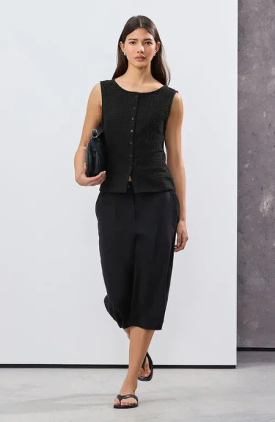 Next Textured Sleeveless Cotton Blend Button-up Top