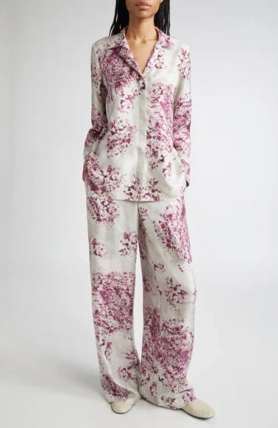 Lafayette 148 New York Riverside Spotted Glaze Print Wide Leg Silk Twill Pants