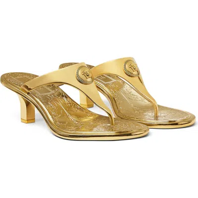 Versace Alia 55 Metallic Thong Sandals