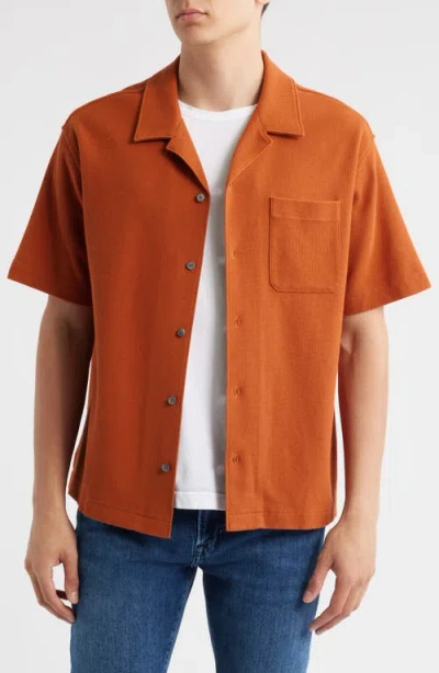 Frame Relaxed Jacquard Camp Shirt In Dark Orange