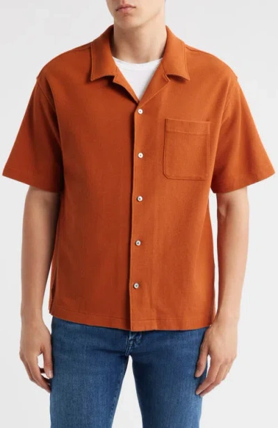 Frame Relaxed Jacquard Camp Shirt In Dark Orange