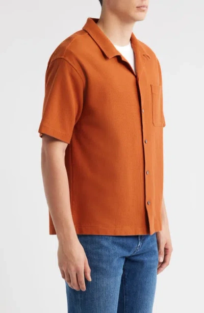 Frame Relaxed Jacquard Camp Shirt In Dark Orange