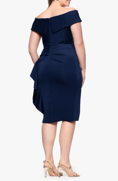 Xscape Evenings Ruffle Boat Neck Scuba Cocktail Dress