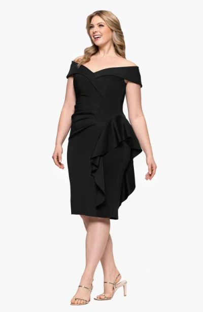Xscape Evenings Ruffle Boat Neck Scuba Cocktail Dress