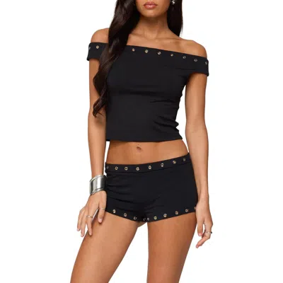 Edikted Neriah Grommet Trim Off The Shoulder Crop Top