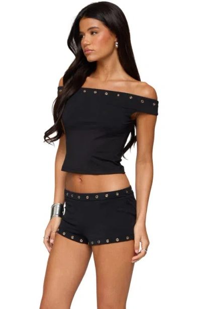 Edikted Neriah Grommet Trim Off The Shoulder Crop Top