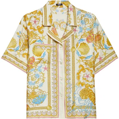 Versace Multicolor Bowling Shirt With Cuban Collar And All-over Underwater Barocco Print In Multi