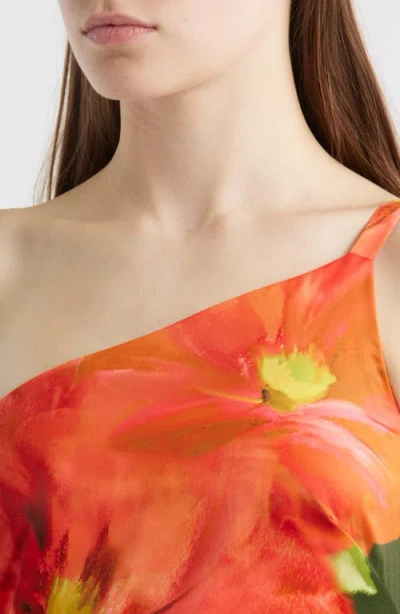 Vince Camuto Placed Print One-shoulder Satin Gown