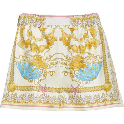 Versace Multicolor Shorts With Elastic Waist And All-over Underwater Barocco Print In Silk Woman