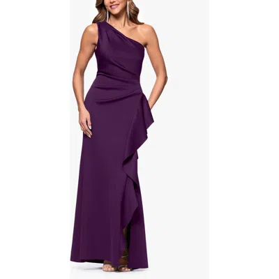 Xscape Evenings One-shoulder Ruffle Scuba Crepe Gown