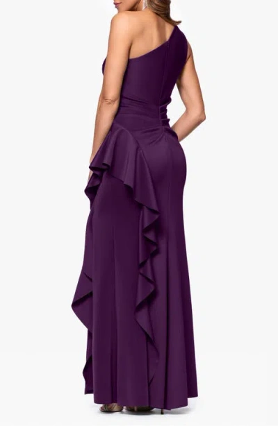 Xscape Evenings One-shoulder Ruffle Scuba Crepe Gown