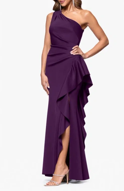 Xscape Evenings One-shoulder Ruffle Scuba Crepe Gown