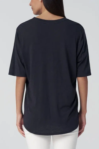 Franne Golde Slub Jersey V-neck Elbow Sleeve Tee In Black