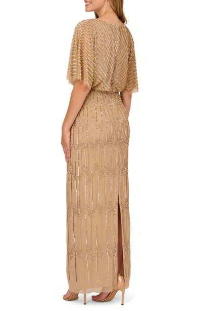 Adrianna Papell Champagne Gold Beaded Surplice Gown
