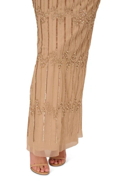 Adrianna Papell Champagne Gold Beaded Surplice Gown